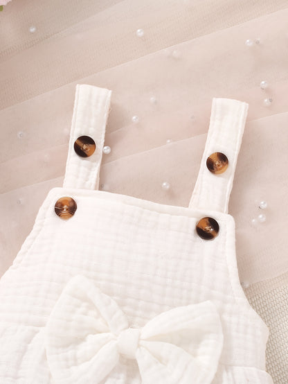 2pcs, Vêtements mignons pour bébés filles, Décontracté, élégant, doux et confortable, Ensemble combinaison et chapeau de couleur unie décoré de nœud, Articles pour bébés, Vêtements pour bébés filles nouveau-nées, Convient pour l'été pour un usage quotidie