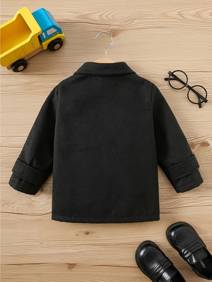 Manteau d'automne/hiver élégant en tweed à double boutonnage et revers en dents-de-cheval à coupe ample pour garçon, vêtement d'extérieur chaud et polyvalent pour le premier anniversaire de bébé