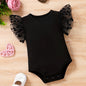 Combinaison Décontractée pour Bébé Fille Été Européen et Américain, Rayures Unies + Manches en Dentelle, Tendance et Confortable, Idéale pour l'Extérieur