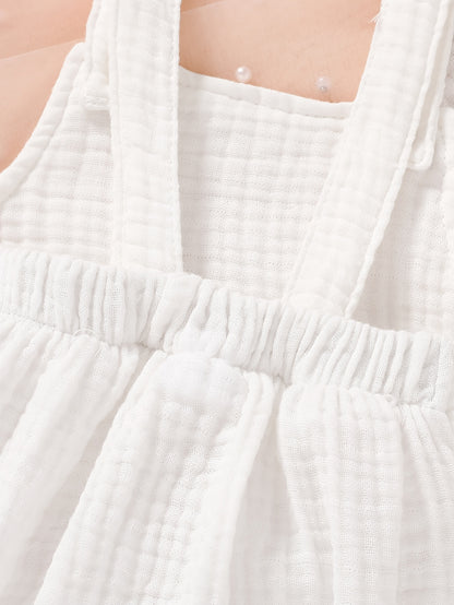 2pcs, Vêtements mignons pour bébés filles, Décontracté, élégant, doux et confortable, Ensemble combinaison et chapeau de couleur unie décoré de nœud, Articles pour bébés, Vêtements pour bébés filles nouveau-nées, Convient pour l'été pour un usage quotidie