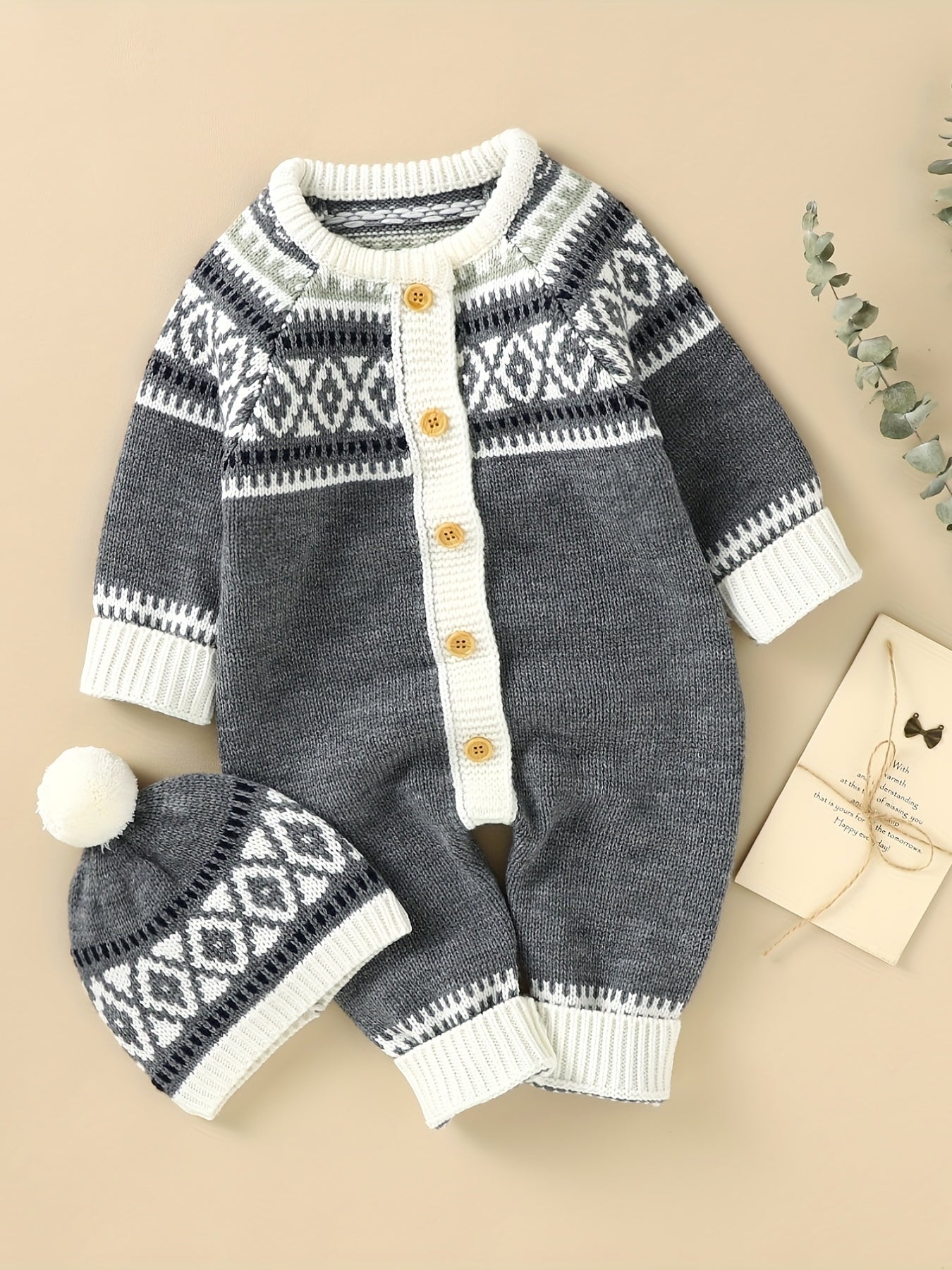 Combinaison-pantalon à manches longues et boutons à motif géométrique pour nouveau-né, adaptée aux bébés garçons et filles, pour une utilisation en intérieur et en extérieur.