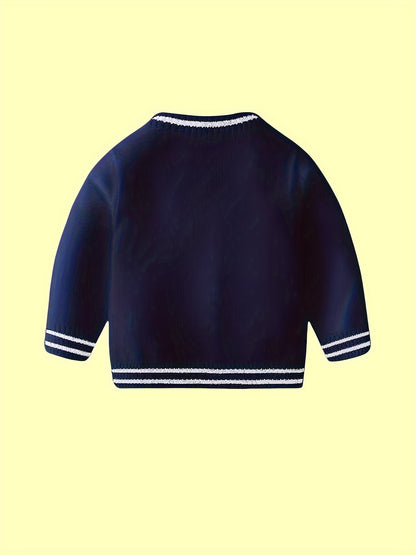 Pull en Tricot pour Enfants Garçons Col en V Cardigan Style Automne Hiver Filles Pull Preppy Haut Bébé Vêtements pour Enfants