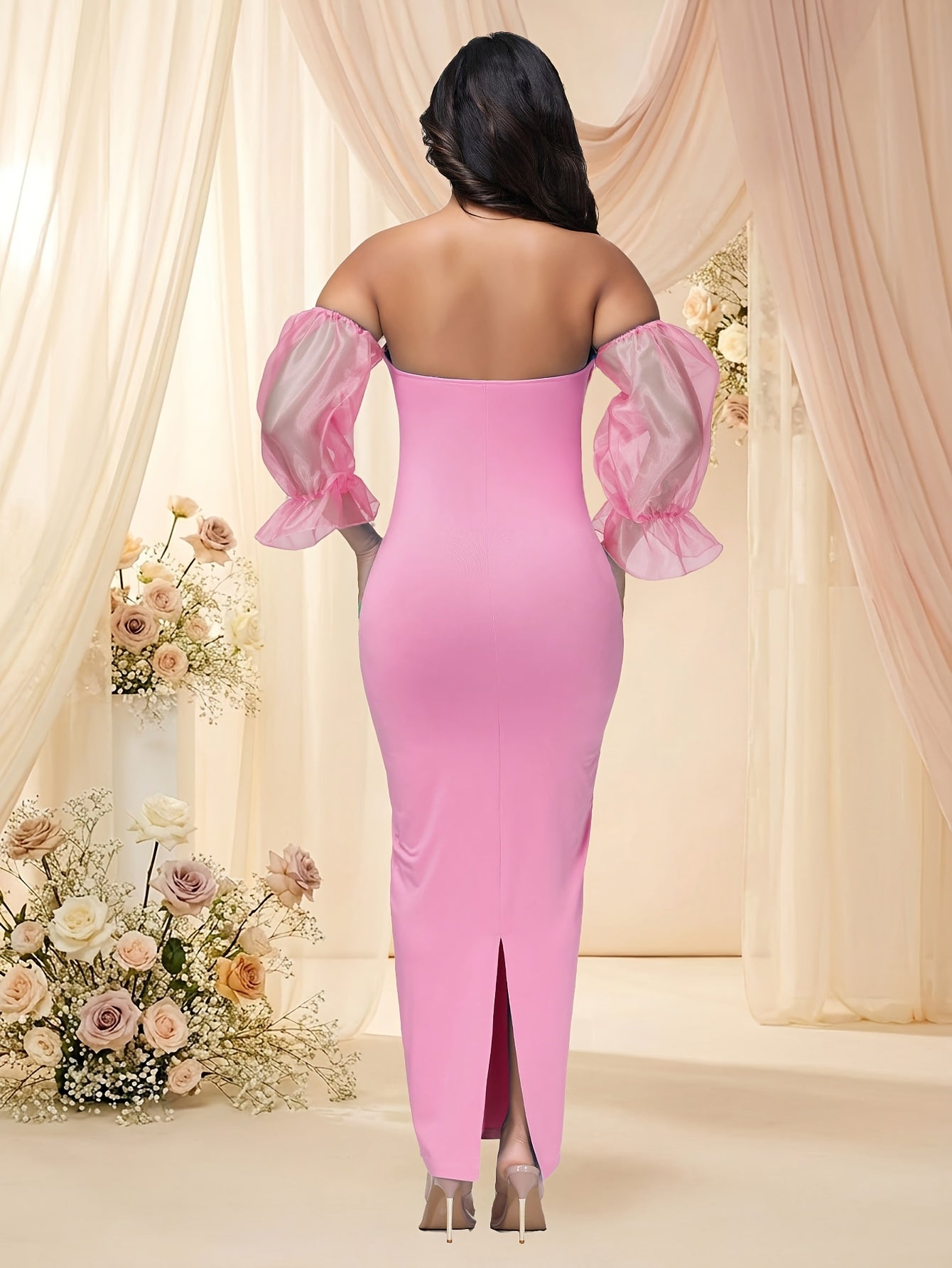 Robe de maternité débardeur à manches lanternes, coupe ajustée, robe de soirée de maternité à la mode et élégante, adaptée aux séances photo de baptême
