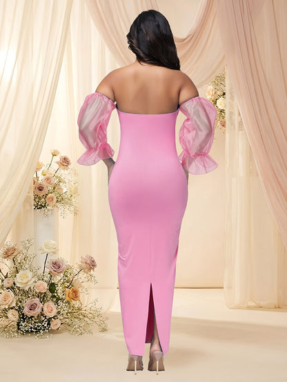 Robe de maternité débardeur à manches lanternes, coupe ajustée, robe de soirée de maternité à la mode et élégante, adaptée aux séances photo de baptême