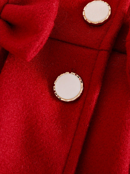 Manteau en Tweed à Col Dentelle avec Nœud pour Filles, Style Princesse Délicat, Manteau d'Hiver Chaud et Confortable, Tenue Mignonne et Douce, Idéal pour Occasions Spéciales, Fêtes, Sorties, Cadeau de Saint-Valentin ou Anniversaire pour Fille
