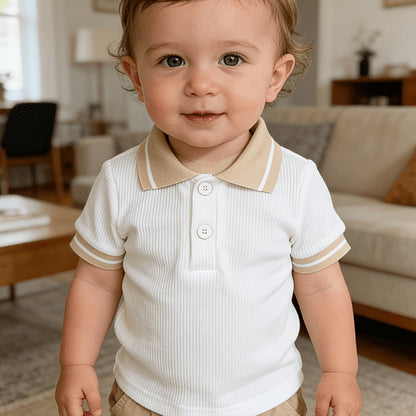 T-shirt polo bébé garçon tendance décontracté, polyvalent, col gaufré classique boutonné, semi-ouvert
