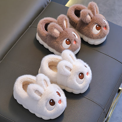 1 Paire de Pantoufles de Lapin en Peluche pour Jeunes - Tissu Souple avec Semelle en PVC Antidérapante, Chaussures d'Intérieur Légères pour Garçons et Filles, Design de Lapin de Dessin Animé Mignon, Chaussures d'Hiver Chaudes pour Tout-Petits et Enfants,