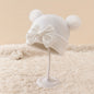Chapeau tricoté automne-hiver avec double pompon et grand nœud mignon, cadeau de Nouvel An