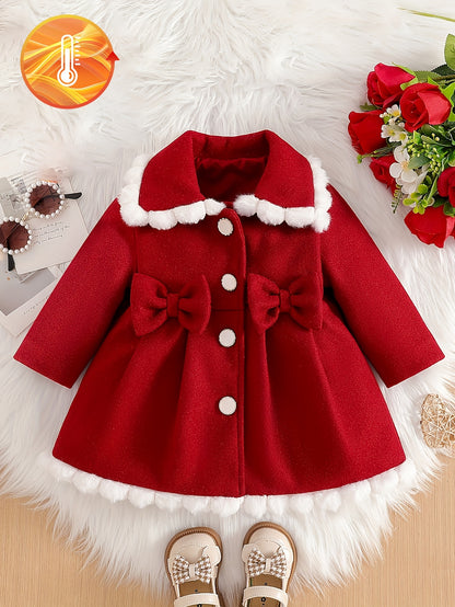 Manteau en Tweed à Col Dentelle avec Nœud pour Filles, Style Princesse Délicat, Manteau d'Hiver Chaud et Confortable, Tenue Mignonne et Douce, Idéal pour Occasions Spéciales, Fêtes, Sorties, Cadeau de Saint-Valentin ou Anniversaire pour Fille