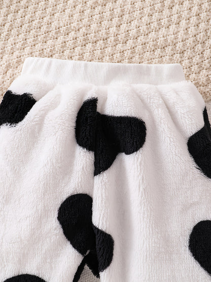 Ensemble Adorable à Imprimé Vache ! Haut Manches Longues à Pois + Pantalon Imprimé Vache, Tenue Décontractée Deux Pièces pour Bébé, Idéal pour l'Extérieur
