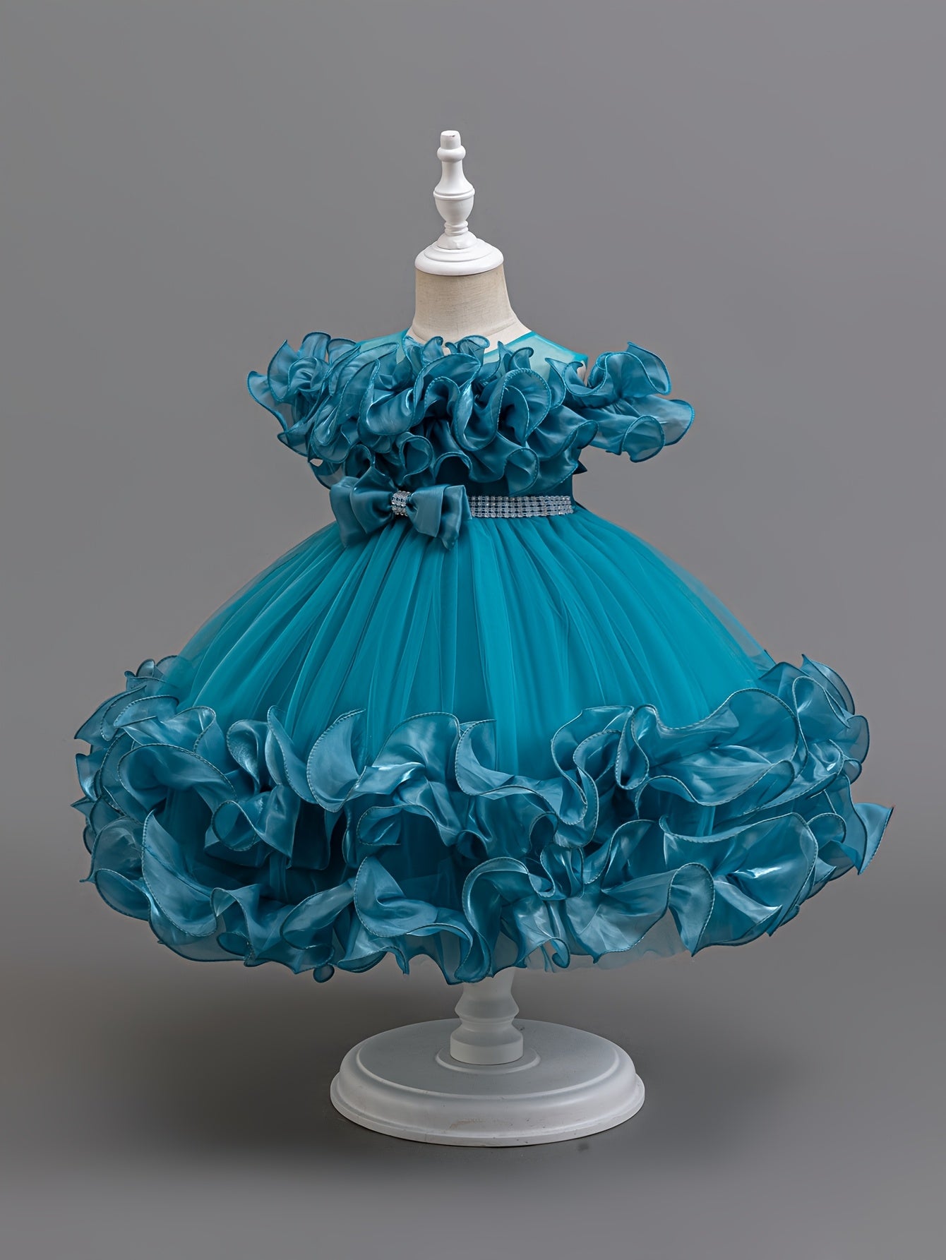 Robe de Princesse Élégante pour Filles avec Corsage à Volants et Jupe Évasée - Tenue Formelle en A-Ligne avec Taille Perlée pour Mariages, Fêtes, Spectacles - Lavage à la Main Uniquement, Vêtements de Scène | Matière Non Extensible, Robes de Princesse pou