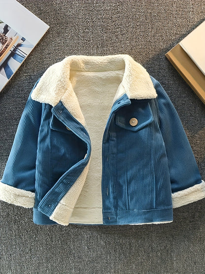 Veste d'extérieur épaissie à revers de couleur unie pour garçons et filles, automne/hiver, nouveau style hivernal, haut de vêtement d'extérieur à la mode pour garçon