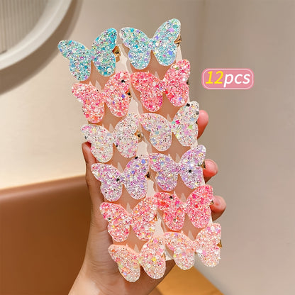 Lot de 12 pinces à cheveux ultra-éthérées et ultra-scintillantes papillon, cœur et couronne - Pinces à cheveux douces et exclusives à paillettes pour frange