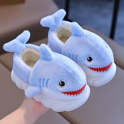 1 Paire de Chaussons en Peluche Requin Cartoon Mignons pour Garçons et Filles, Chaussures d'Intérieur Confortables, Pantoufles Antidérapantes d'Intérieur, Saison Automne Hiver
