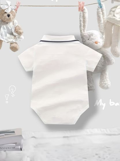 Grenouillère Bébé Garçon Triangle Manches Courtes Nœud Col Carré Décontracté Mignon, pour l'Extérieur