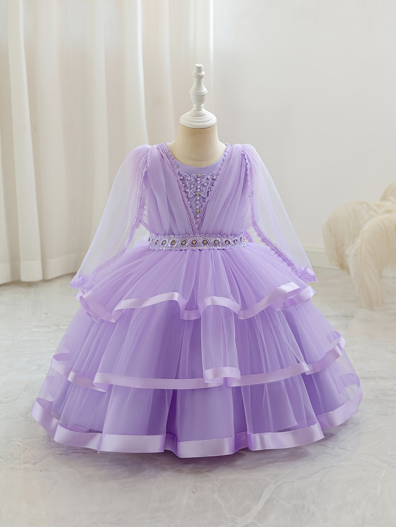 Nouvelle robe pour fille pour la rentrée scolaire et la saison des mariages, robe de princesse pour fille, pour animatrice/artiste avec châle, décoration nœud en strass, robe de style créateur de niche pour anniversaires, Noël, Halloween