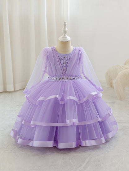 Nouvelle robe pour fille pour la rentrée scolaire et la saison des mariages, robe de princesse pour fille, pour animatrice/artiste avec châle, décoration nœud en strass, robe de style créateur de niche pour anniversaires, Noël, Halloween