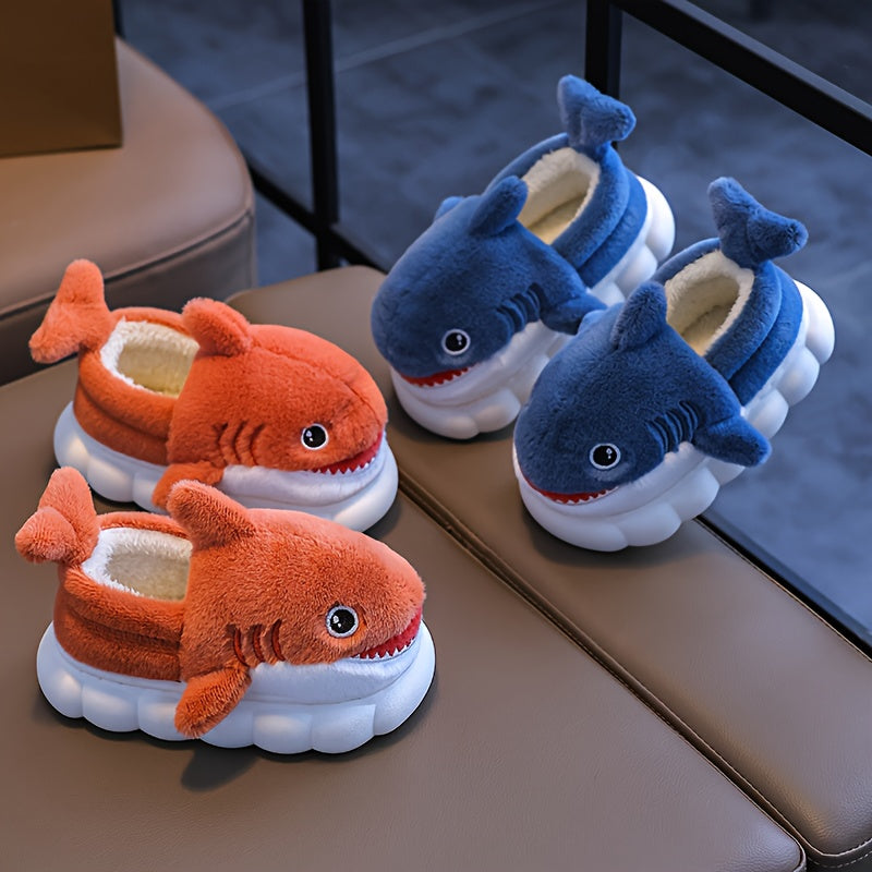 1 Paire de Chaussons en Peluche Requin Cartoon Mignons pour Garçons et Filles, Chaussures d'Intérieur Confortables, Pantoufles Antidérapantes d'Intérieur, Saison Automne Hiver