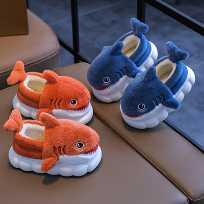 1 Paire de Chaussons en Peluche Requin Cartoon Mignons pour Garçons et Filles, Chaussures d'Intérieur Confortables, Pantoufles Antidérapantes d'Intérieur, Saison Automne Hiver