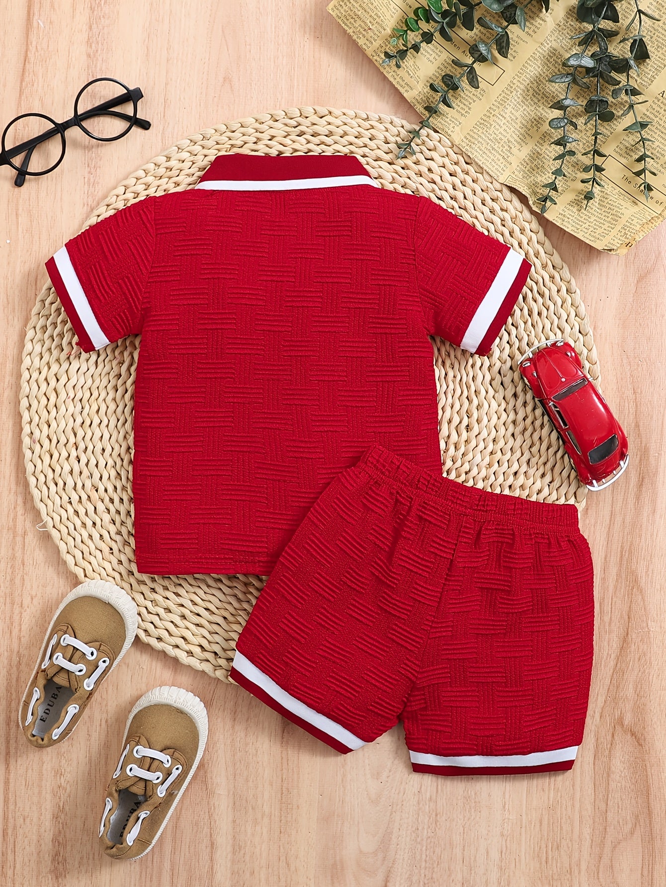 Ensemble d'été pour garçons, 2 pièces, polo et short, tissu jacquard idéal pour l'extérieur