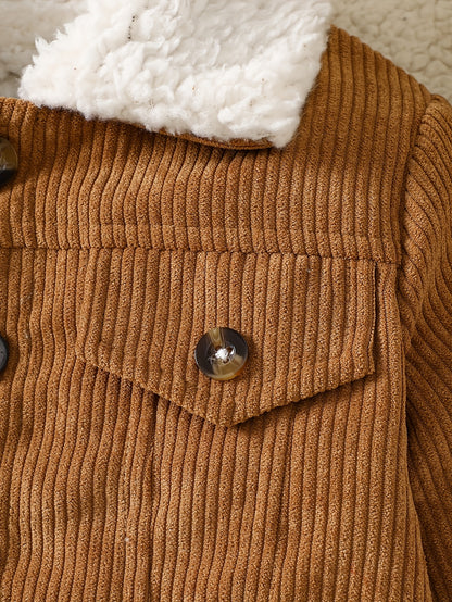 Veste Mignonne en Velours Côtelé Doublé en Peluche à Revers pour Garçon, Automne/Hiver, Pièce Unique de Couleur Unie, Vêtement d'Extérieur Formel, -froid et Chaude, Adaptée à un Usage Extérieur