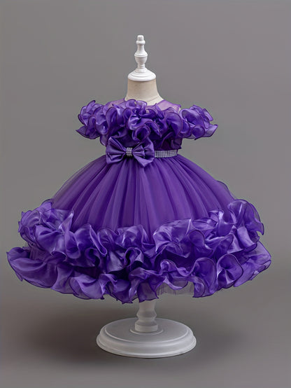 Robe de Princesse Élégante pour Filles avec Corsage à Volants et Jupe Évasée - Tenue Formelle en A-Ligne avec Taille Perlée pour Mariages, Fêtes, Spectacles - Lavage à la Main Uniquement, Vêtements de Scène | Matière Non Extensible, Robes de Princesse pou