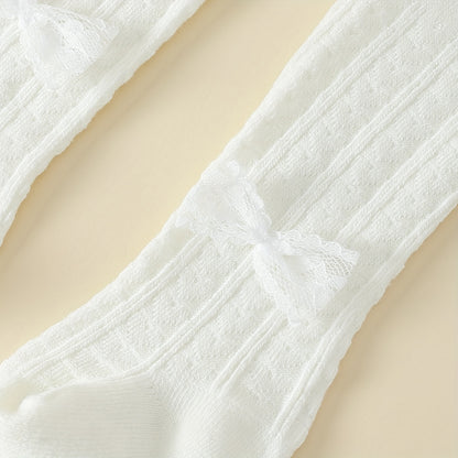 1 leggings pour bébé fille en dentelle de couleur unie avec nœud, idéal pour les anniversaires, les fêtes et le quotidien