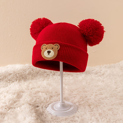 Bonnet d'automne et d'hiver en tricot pour l'extérieur, petit ours à tête ronde et grande tête à double ligne