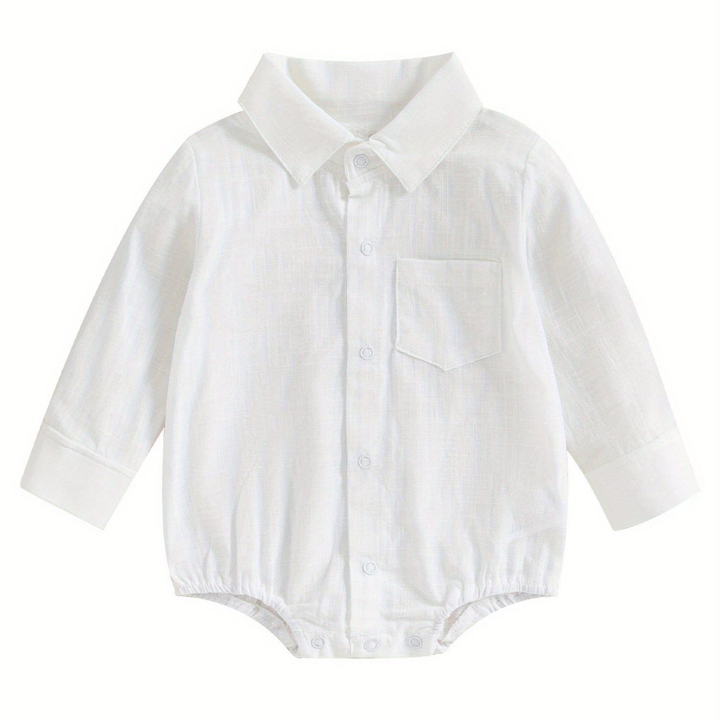 Combinaison Bébé Garçon Gentleman Couleur Unie Manches Longues Revers Boutonnage Avant avec Poche Vêtements Tout-Petit, pour l'Extérieur