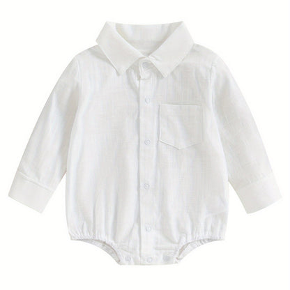 Combinaison Bébé Garçon Gentleman Couleur Unie Manches Longues Revers Boutonnage Avant avec Poche Vêtements Tout-Petit, pour l'Extérieur