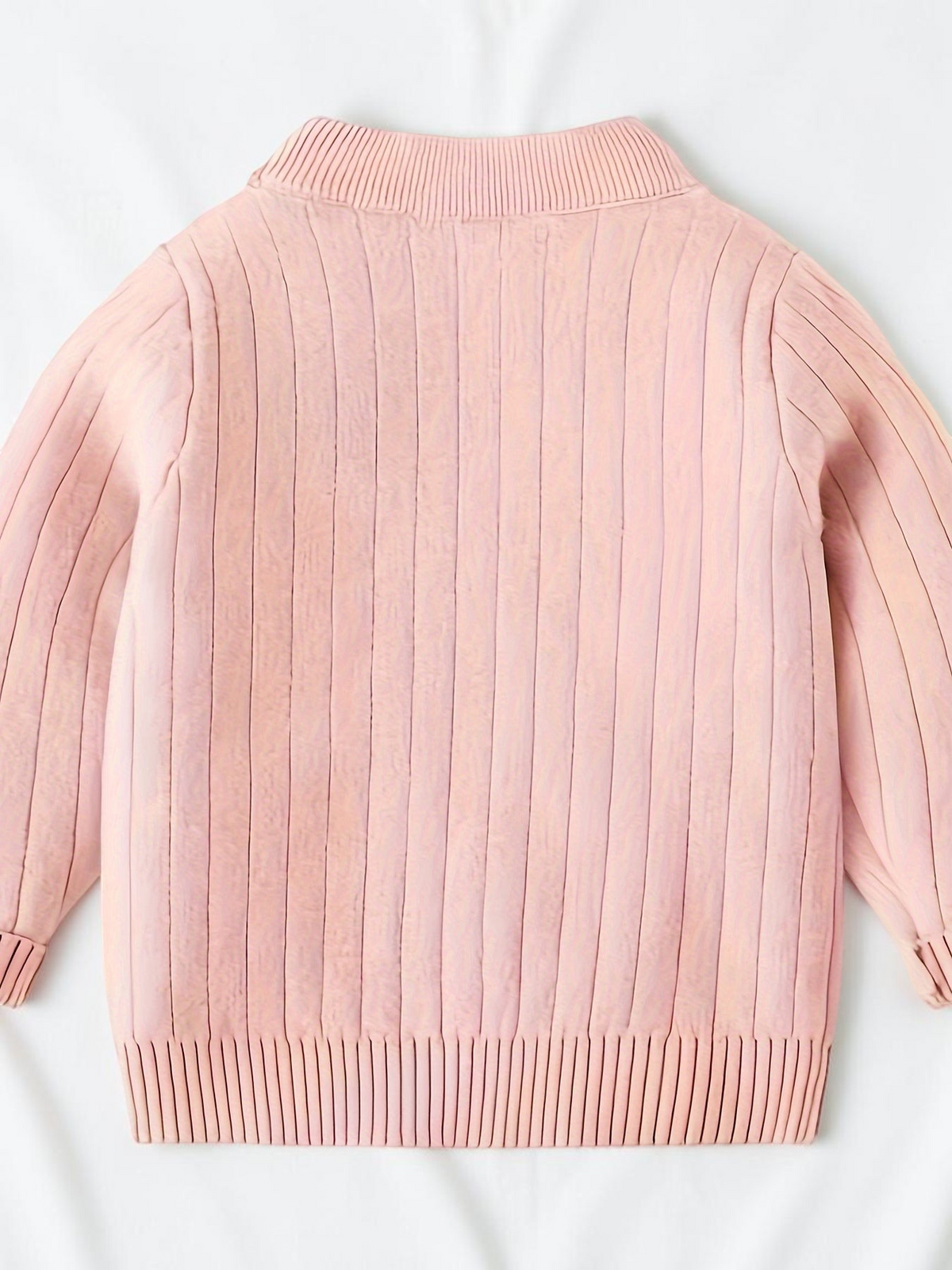 Pull-over Le Cocon d'Or pour enfant en maille rose à col rond et texture côtelée, style décontracté automne-hiver