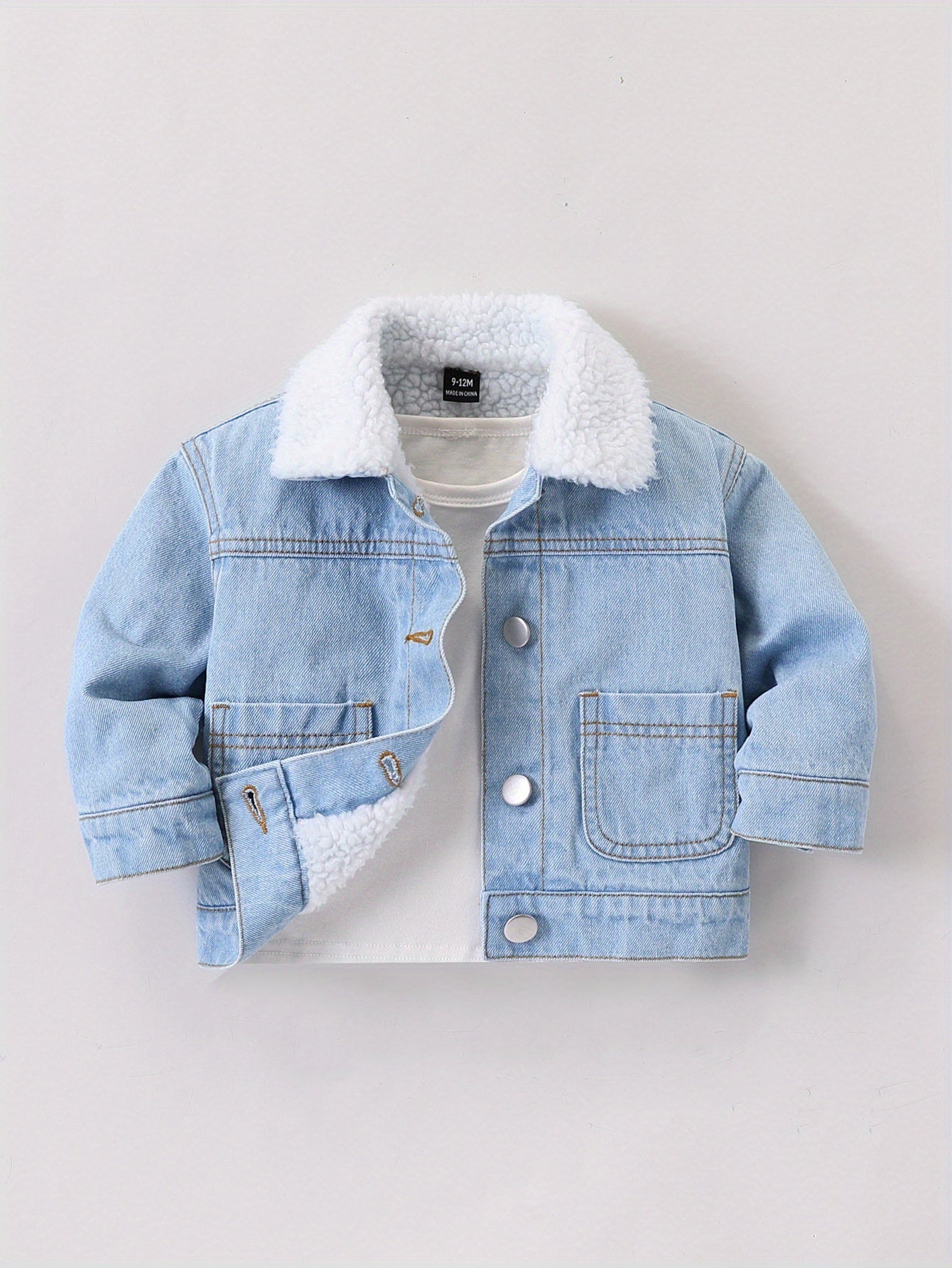 Veste en jean doublée pour garçon, chaude et confortable pour l'hiver, veste en jean doublée bleu clair, décontractée et tendance, nouvelle arrivée