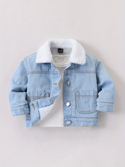 Veste en jean doublée pour garçon, chaude et confortable pour l'hiver, veste en jean doublée bleu clair, décontractée et tendance, nouvelle arrivée