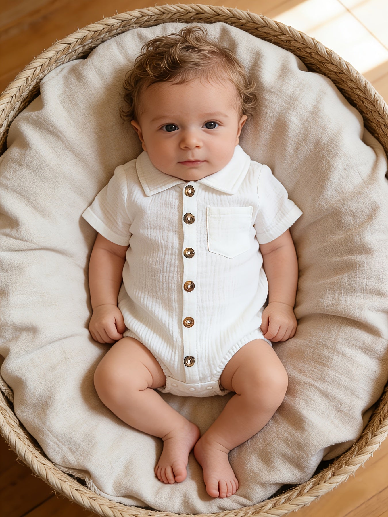 Body à manches courtes pour nouveau-né avec col, barboteuse boutonnée style vintage pour bébés, tenue de crawl confortable et respirante pour garçons et filles, barboteuse d'été facile style Ins pour bébé, pour l'extérieur