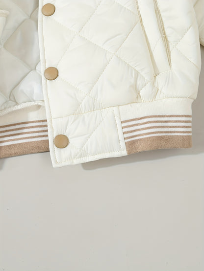 Veste d'automne-hiver légère pour enfants, convient aux garçons et aux filles - Petite veste de baseball chaude boutonnée, matelassée en losanges avec col montant, idéale pour l'école, le sport, les temps froids décontractés et les activités de plein air,