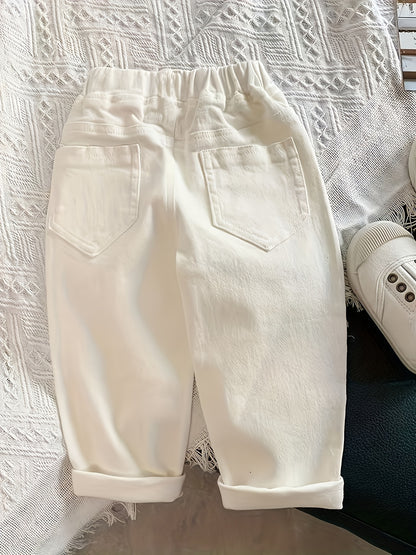 Pantalon décontracté blanc pour petits et moyens (les tailles sont plus grandes, veuillez vous référer au tableau des tailles pour passer une commande) Nouvelle version coréenne printemps-été de pantalons longs à la mode pour garçons et filles, pantalons