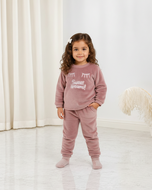 Ensemble pyjama Sweet Dreams en polyester rose pour enfant par Le Cocon d'Or avec haut à manches longues et pantalon