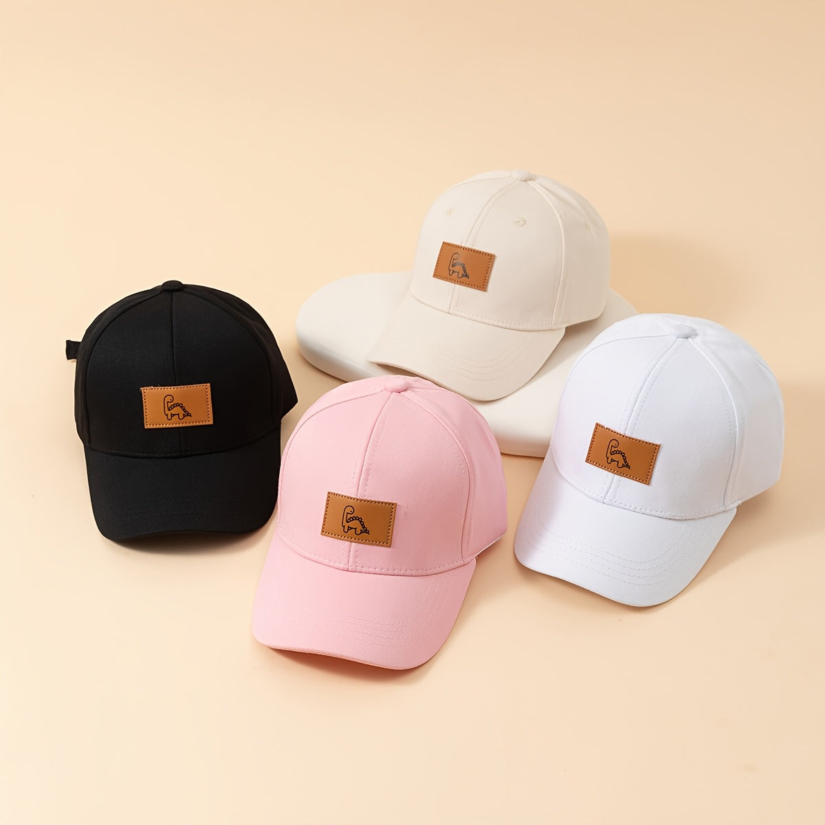 Casquette de baseball pour enfants avec écusson en cuir de dinosaure, adaptée à la  solaire en extérieur et à une tenue décontractée quotidienne