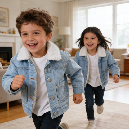 Veste en jean doublée pour garçon, chaude et confortable pour l'hiver, veste en jean doublée bleu clair, décontractée et tendance, nouvelle arrivée