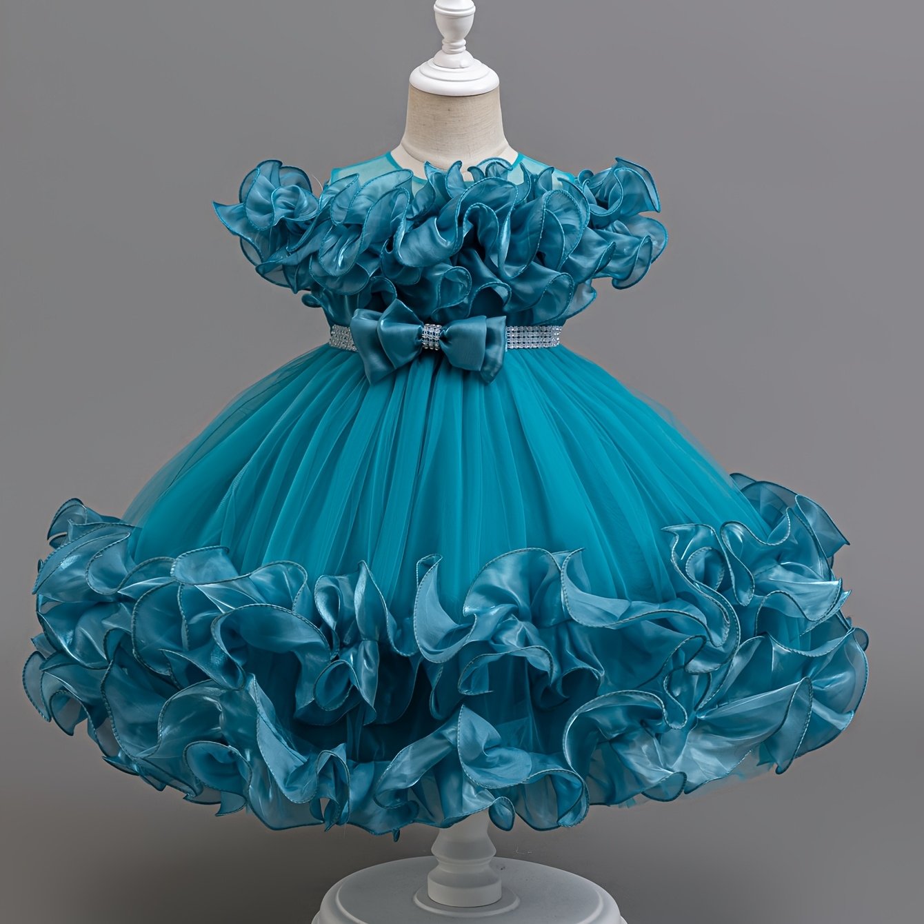 Robe de Princesse Élégante pour Filles avec Corsage à Volants et Jupe Évasée - Tenue Formelle en A-Ligne avec Taille Perlée pour Mariages, Fêtes, Spectacles - Lavage à la Main Uniquement, Vêtements de Scène | Matière Non Extensible, Robes de Princesse pou