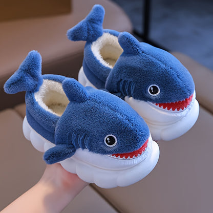 1 Paire de Chaussons en Peluche Requin Cartoon Mignons pour Garçons et Filles, Chaussures d'Intérieur Confortables, Pantoufles Antidérapantes d'Intérieur, Saison Automne Hiver