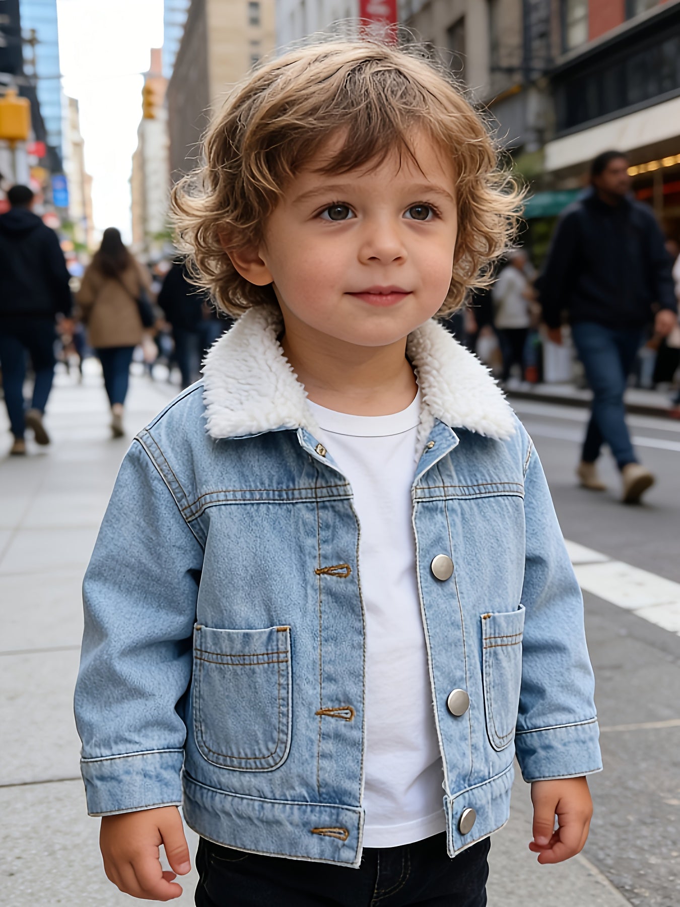 Veste en jean doublée pour garçon, chaude et confortable pour l'hiver, veste en jean doublée bleu clair, décontractée et tendance, nouvelle arrivée