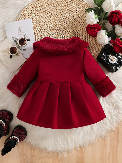 Tenue de la Saint-Valentin pour Fille, Cardigan à Revers en Peluche Irrégulière pour Fille Automne/Hiver avec Patchwork en Fausse Fourrure, Nœud en Mélange, Veste Cardigan à Boutons. Convient pour les Sorties, les Cadeaux, les Vêtements de la Rentrée Scol