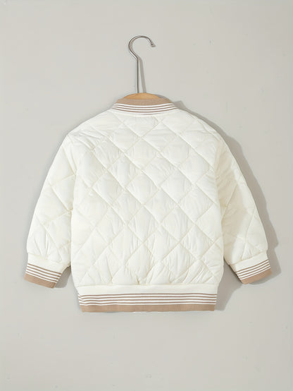 Veste d'automne-hiver légère pour enfants, convient aux garçons et aux filles - Petite veste de baseball chaude boutonnée, matelassée en losanges avec col montant, idéale pour l'école, le sport, les temps froids décontractés et les activités de plein air,