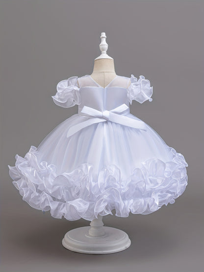 Robe de Princesse Élégante pour Filles avec Corsage à Volants et Jupe Évasée - Tenue Formelle en A-Ligne avec Taille Perlée pour Mariages, Fêtes, Spectacles - Lavage à la Main Uniquement, Vêtements de Scène | Matière Non Extensible, Robes de Princesse pou