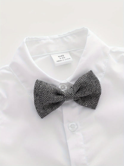 Boarnseorl Bébé Blanc Manches Longues Triangle Body Boutonnage Avant avec Nœud Mode Polyvalent pour Combinaison Quotidienne Fête de Vacances, pour Extérieur