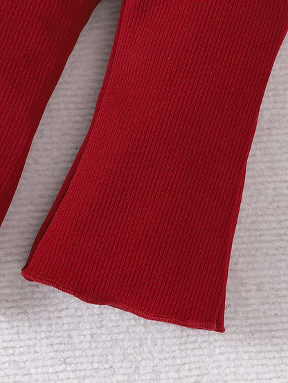 Ensemble élégant et mignon pour bébés et petites filles, comprenant un haut à manches longues et un pantalon long de couleur unie, style fin pour le printemps et l'automne, idéal pour l'extérieur.