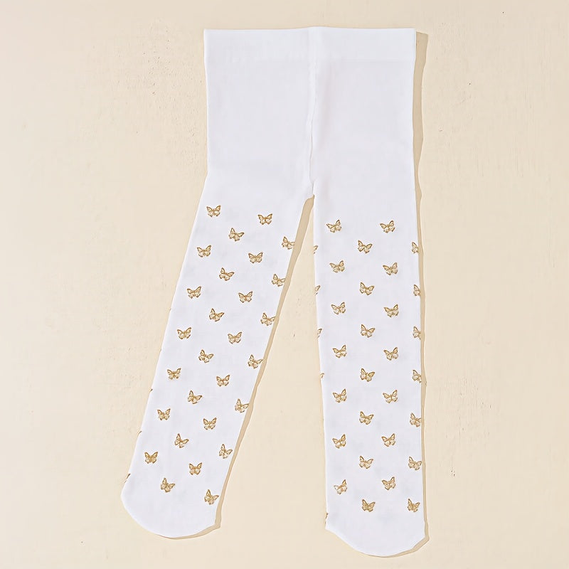 1 paire de collants pieds avec papillons dorés pour fillette en bas âge, respirants et confortables