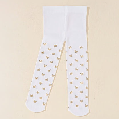 1 paire de collants pieds avec papillons dorés pour fillette en bas âge, respirants et confortables