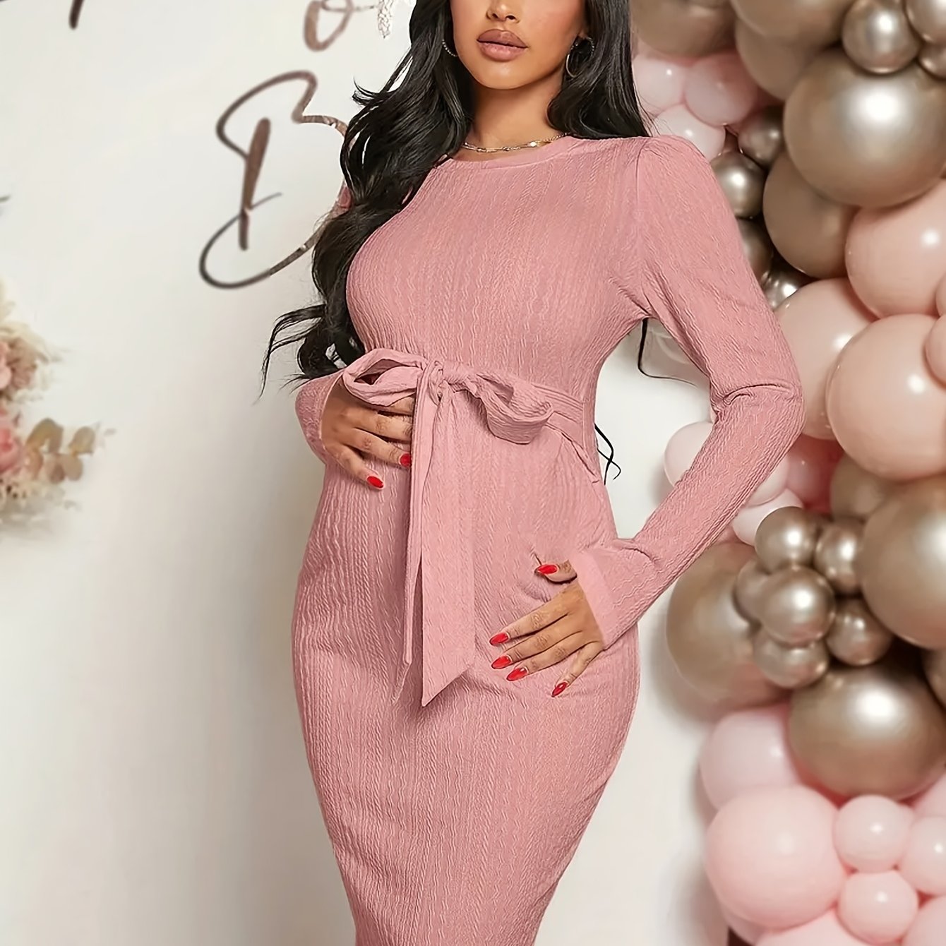Robe Maternité Printemps/Automne en Jacquard, Robe Manches Longues Haut de Gamme et Confortable